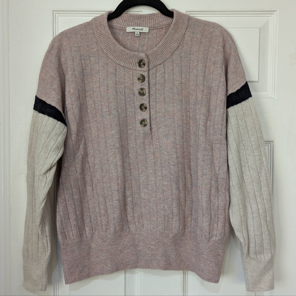 Madewell Striped Bowden Henley Sweater in Coziest Yarn | size: medium